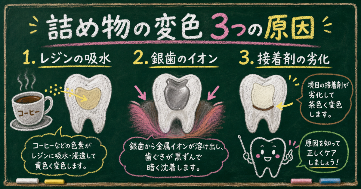 ■詰め物・被せ物が黄ばみ・変色を起こす3つの原因