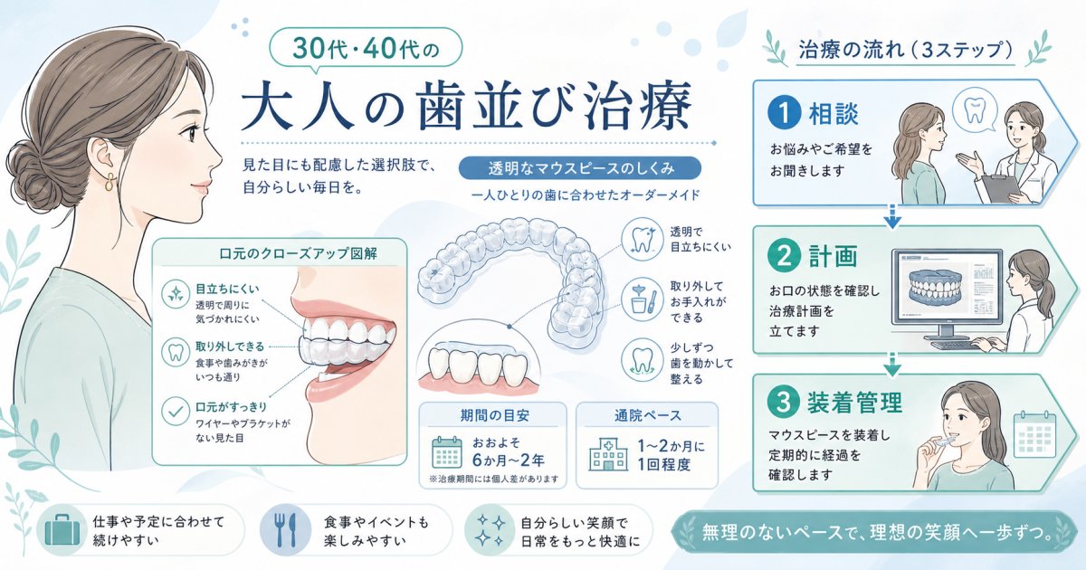 30代40代の大人の歯並び治療｜目立たず両立できる期間と種類